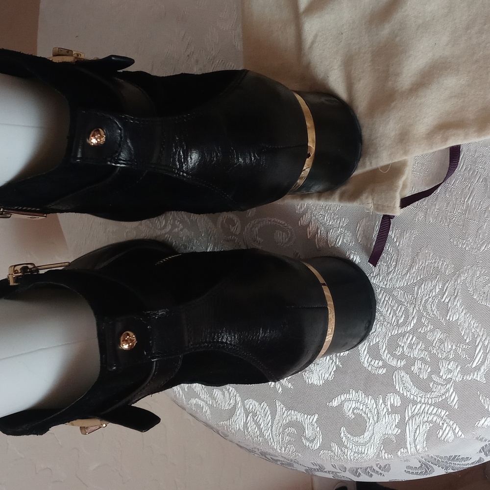 Vince Camuto Black Ankle Booties with Gold Buckle - Picture 5 of 7